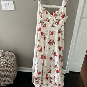 Floral White and Red Maxi Dress